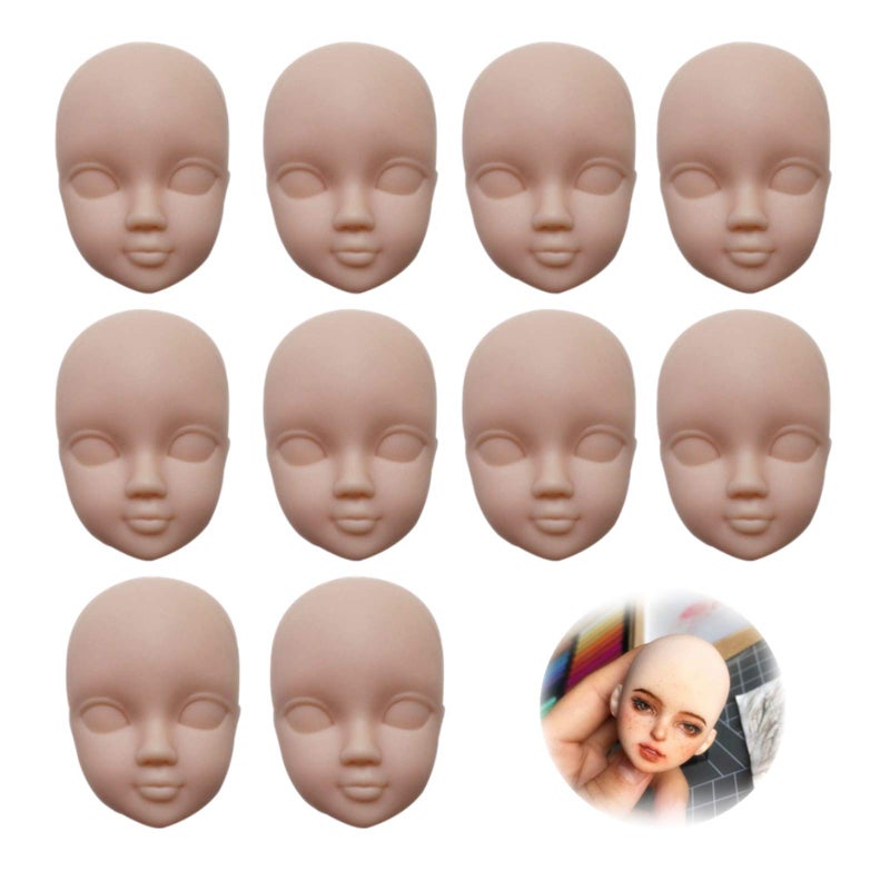 DoubleWood 10pcs 1/6 Doll Head Soft Plastic Toy Doll Repainting Practice Makeup White Double-fold Eyelid DIY Heads for BJD Make Up - Image 1